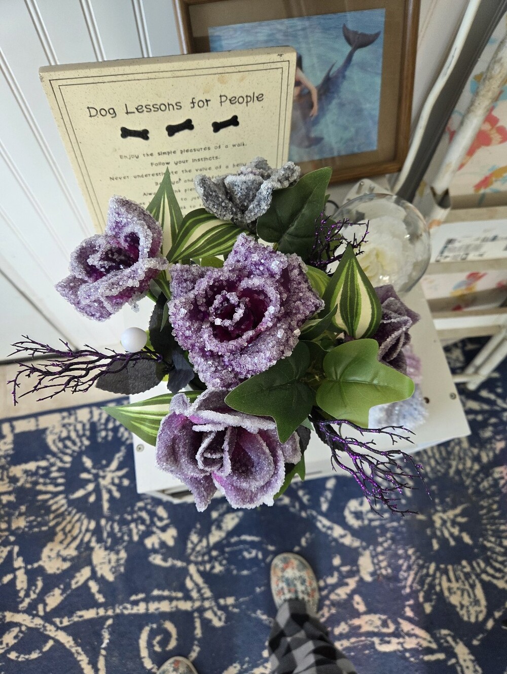 Handmade 5 Purple Crystlized Rose Bouquet -